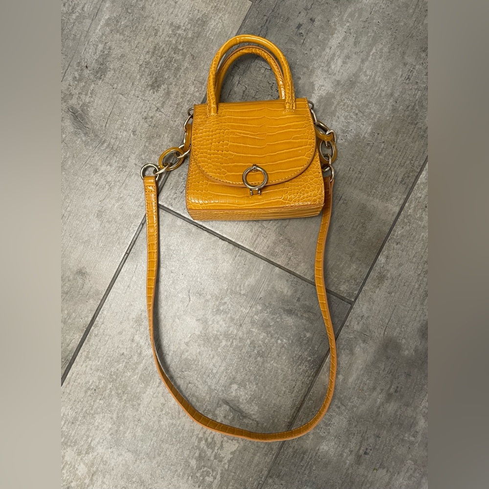 Yellow Croc-Embossed Mini Handbag